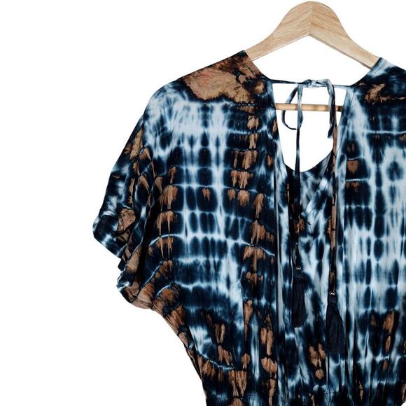 Tiare Womens Maxi Dress Blue Brown Tie Dye  ightweight Cinched Waist Beachy - Picture 8 of 15